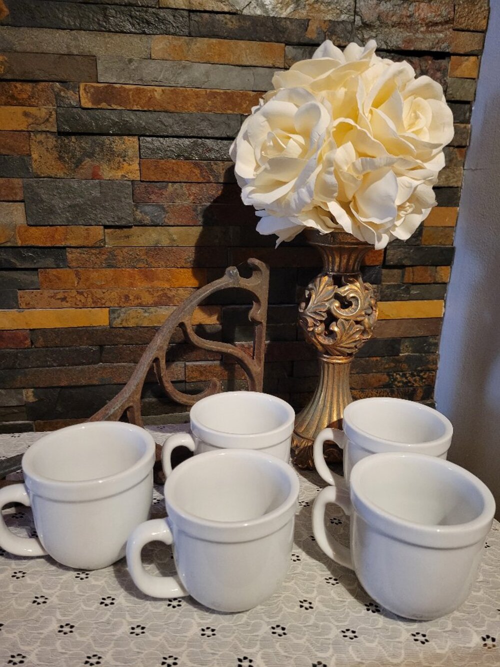 Pottery Barn Suppertime White Coffee Mugs Set of 5 Restaurant Bistro Style